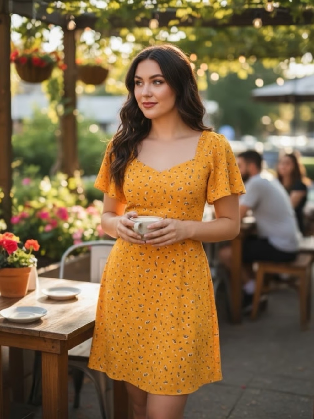Sienna Sky Yellow Floral Smocked Summer Mini Dress Size Small Flutter Sleeves